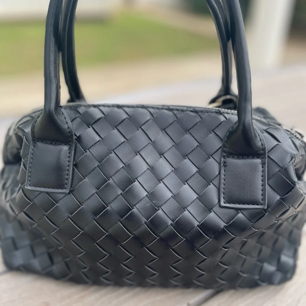 Anthropologie Black Woven Satchel with Butterfly Charm - Picture 2 of 7